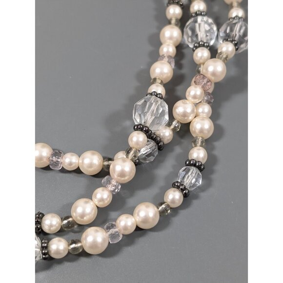 Cookie Lee White Faux Pearl Layered Convertible Statement Necklace Gray Metallic - Picture 3 of 10